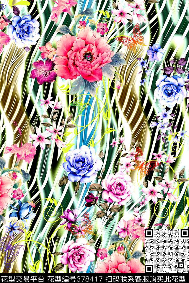 花卉几何数码印花华亿平台下载（图片编号: 378417） - 瓦栏（Walan）