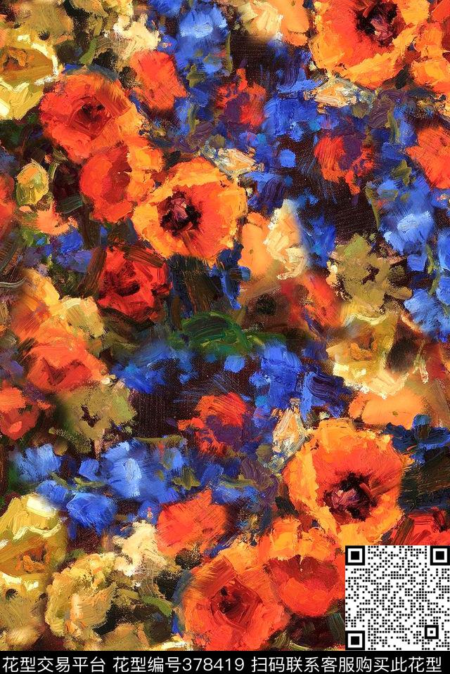 油画花卉数码印花华亿平台下载（图片编号: 378419） - 瓦栏（Walan）