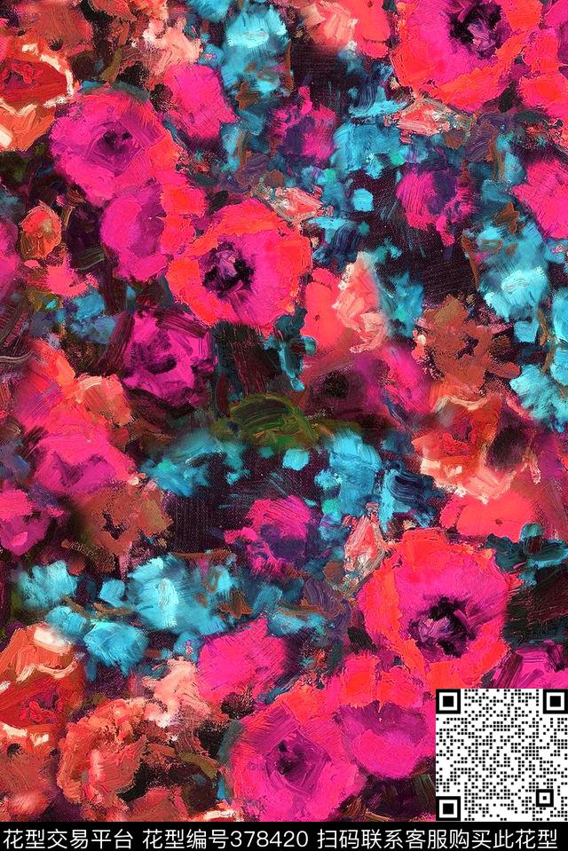 油画花卉数码印花华亿平台下载（图片编号: 378420） - 瓦栏（Walan）