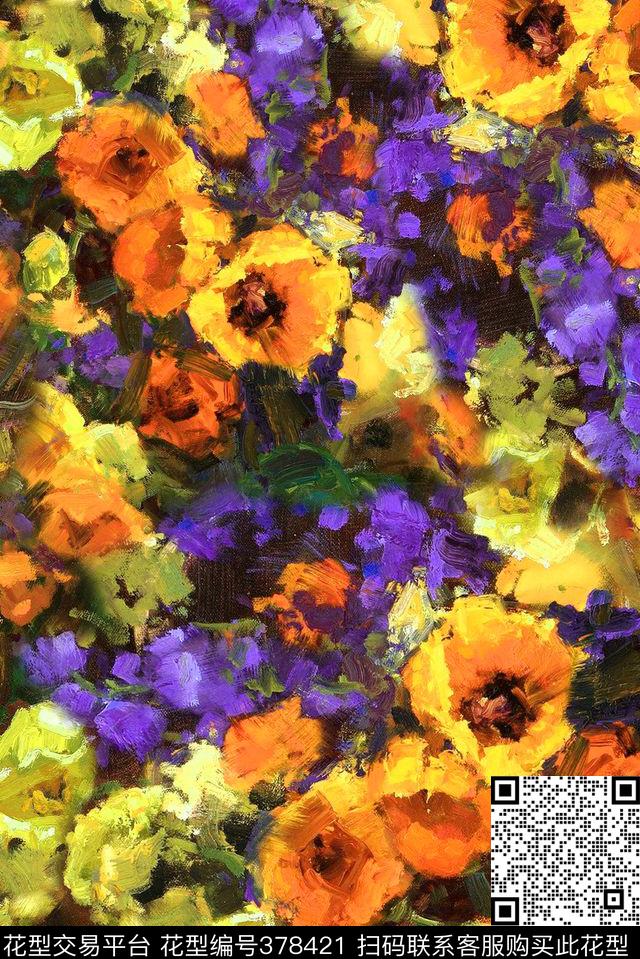 油画花卉数码印花华亿平台下载（图片编号: 378421） - 瓦栏（Walan）