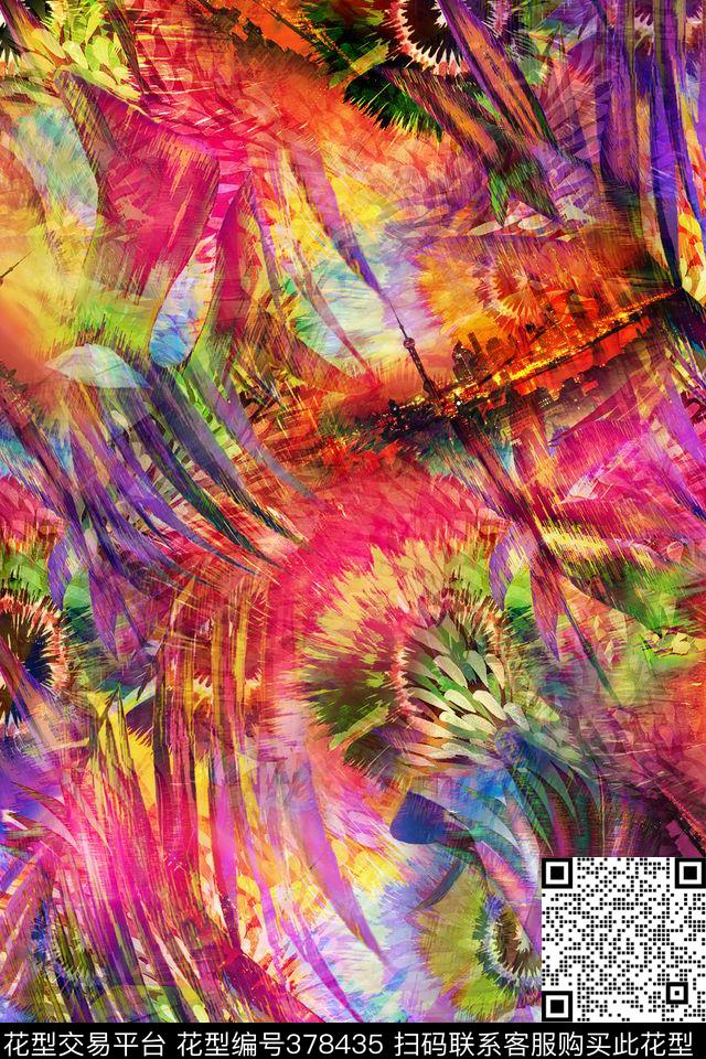 花卉建筑景观热带数码印花华亿平台下载（图片编号: 378435） - 瓦栏（Walan）