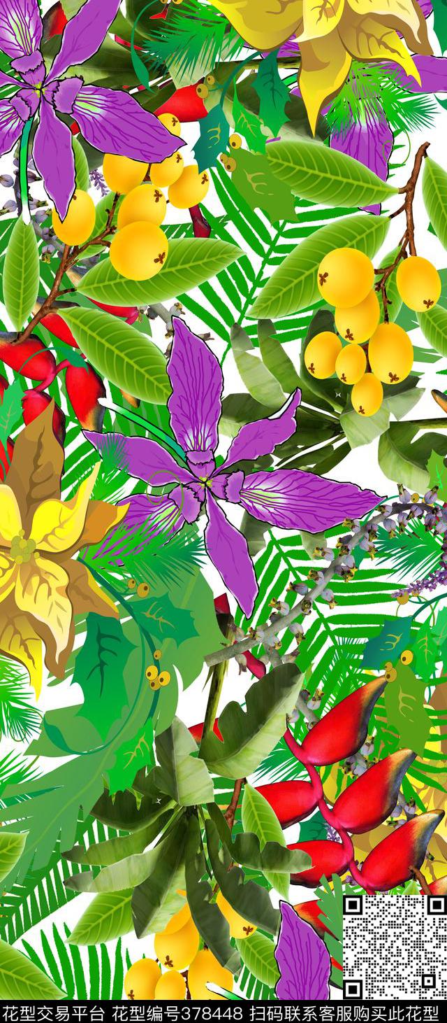 热带风情花卉植物花卉数码印花华亿平台下载（图片编号: 378448） - 瓦栏（Walan）