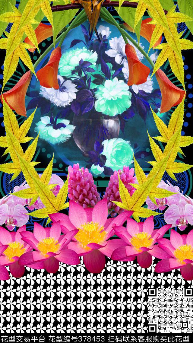 复古花卉叶子鸟类数码印花华亿平台下载（图片编号: 378453） - 瓦栏（Walan）