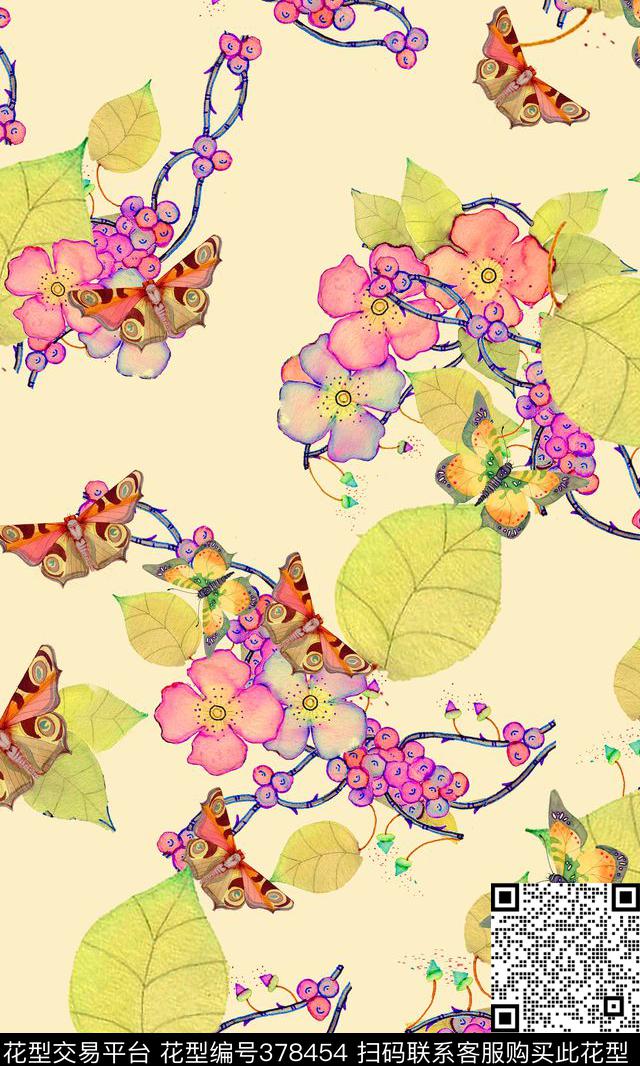 宫廷复古手绘水彩花卉手绘水彩数码印花华亿平台下载（图片编号: 378454） - 瓦栏（Walan）