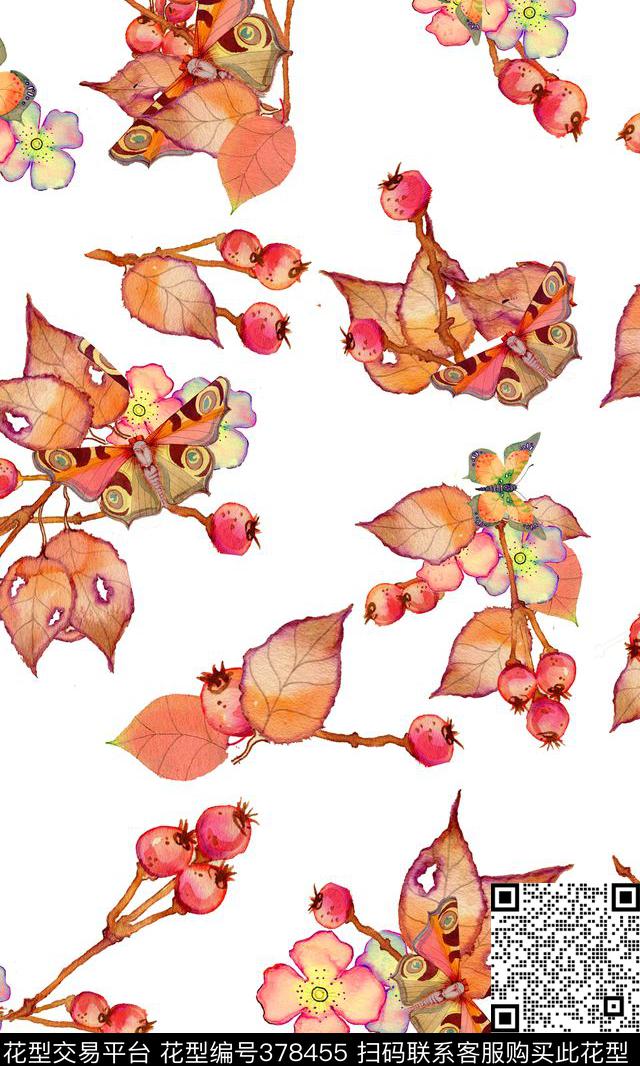 宫廷复古手绘水彩花卉水果花卉数码印花华亿平台下载（图片编号: 378455） - 瓦栏（Walan）