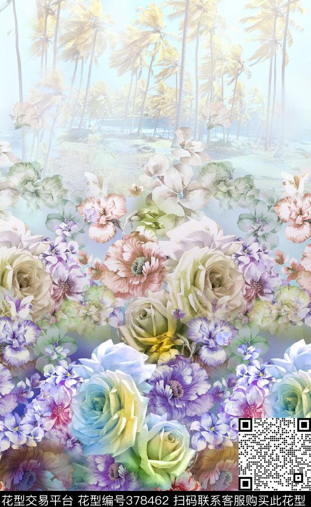 时尚花卉风景数码印花华亿平台下载（图片编号: 378462） - 瓦栏（Walan）