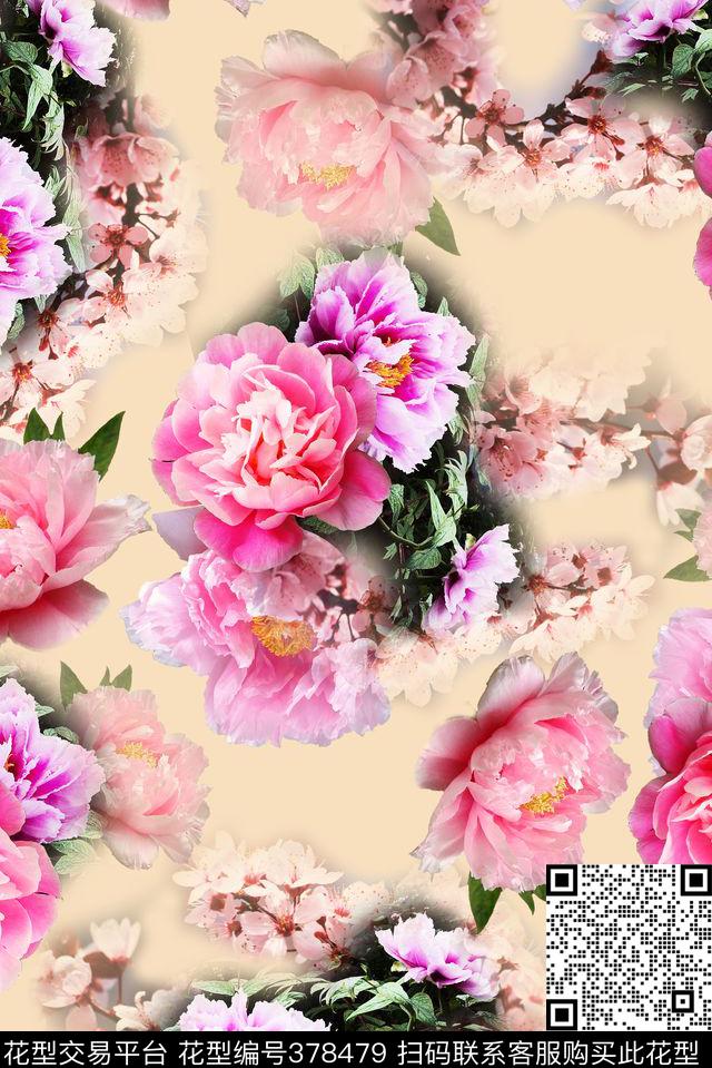花卉朦胧花朵数码印花华亿平台下载（图片编号: 378479） - 瓦栏（Walan）