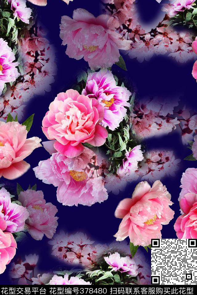 花卉朦胧花朵数码印花华亿平台下载（图片编号: 378480） - 瓦栏（Walan）