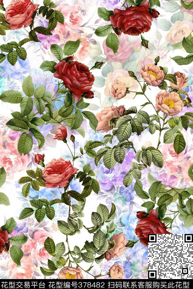 复古花卉数码印花华亿平台下载（图片编号: 378482） - 瓦栏（Walan）