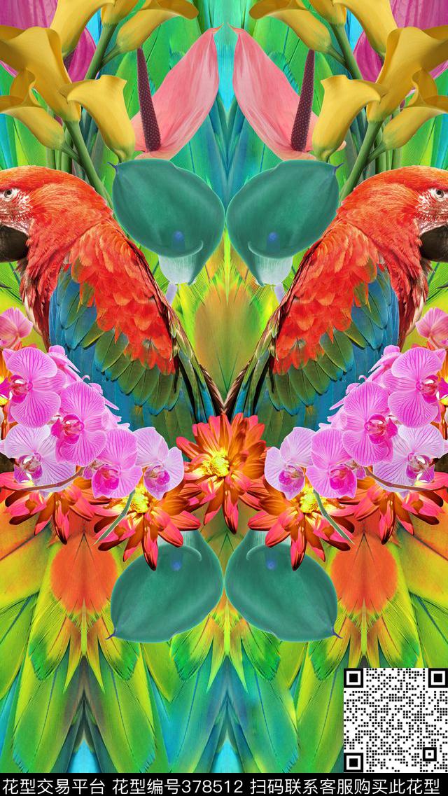 花鸟写意数码印花华亿平台下载（图片编号: 378512） - 瓦栏（Walan）