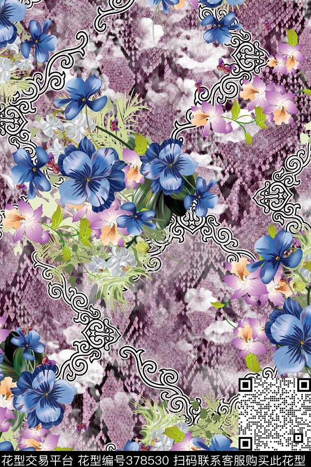 花卉蛇纹欧式花数码印花华亿平台下载（图片编号: 378530） - 瓦栏（Walan）