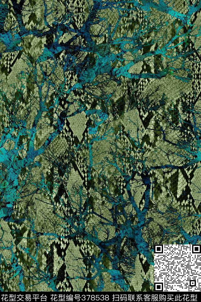 蛇纹树枝组合数码印花华亿平台下载（图片编号: 378538） - 瓦栏（Walan）