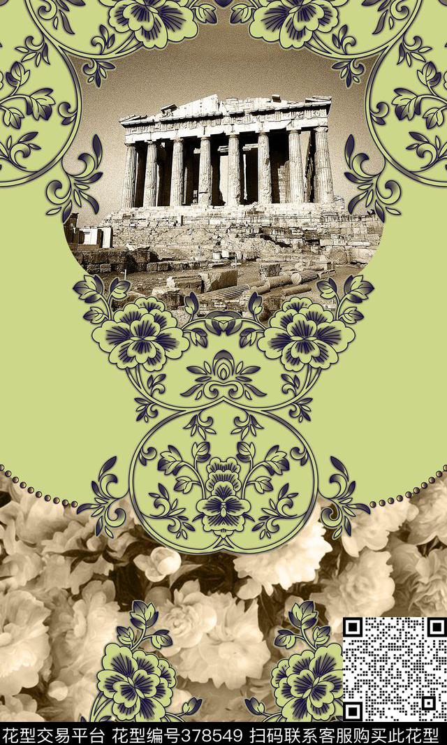 花卉建筑欧式数码印花华亿平台下载（图片编号: 378549） - 瓦栏（Walan）