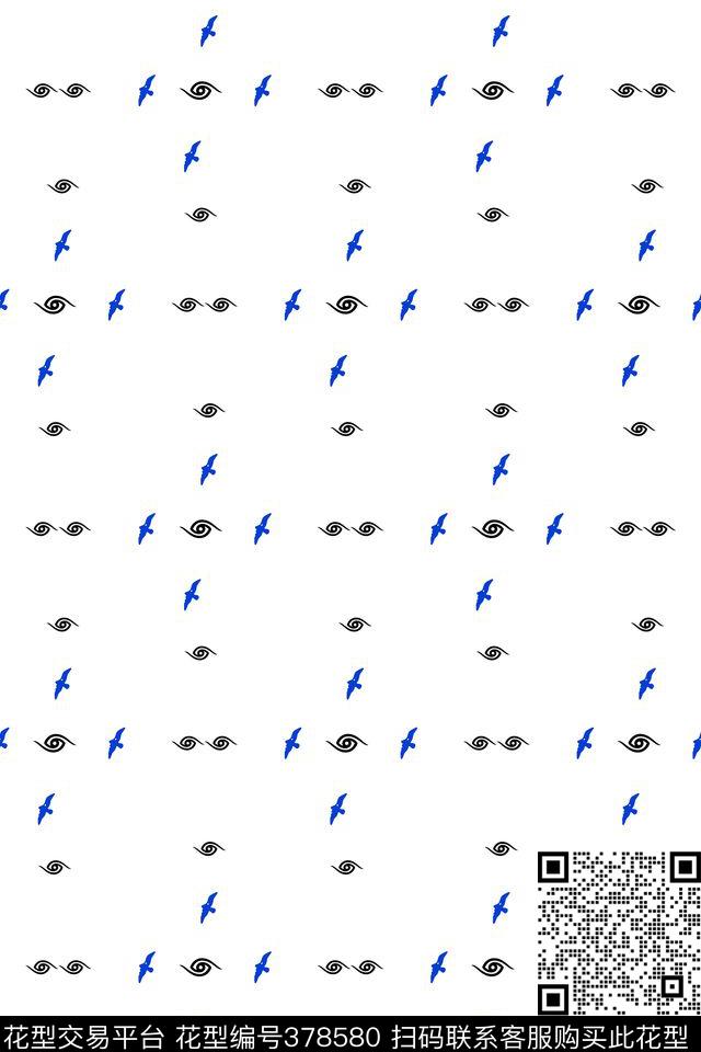 飞鸟两套色衬衫华亿平台传统印花华亿平台下载（图片编号: 378580） - 瓦栏（Walan）