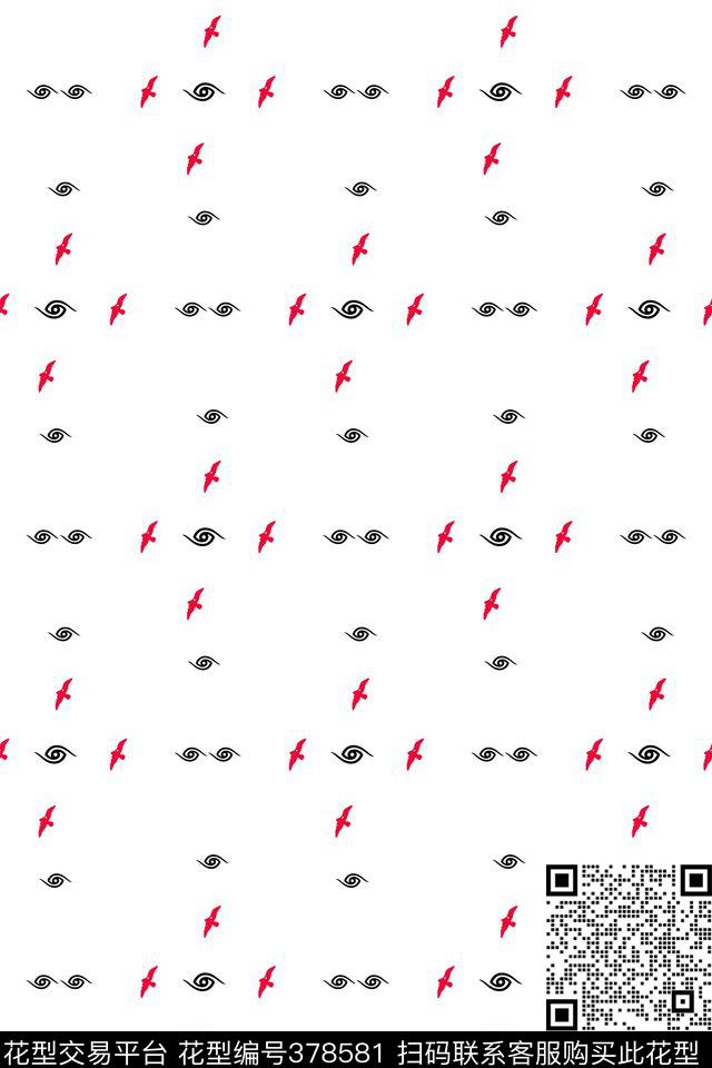 飞鸟两套色衬衫华亿平台传统印花华亿平台下载（图片编号: 378581） - 瓦栏（Walan）