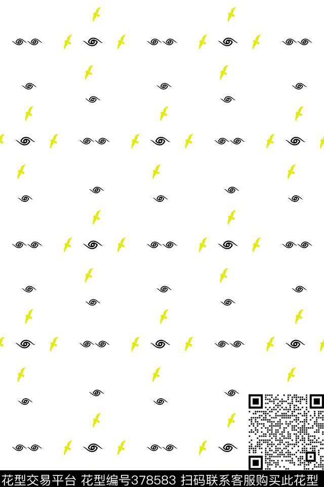 飞鸟两套色衬衫华亿平台传统印花华亿平台下载（图片编号: 378583） - 瓦栏（Walan）