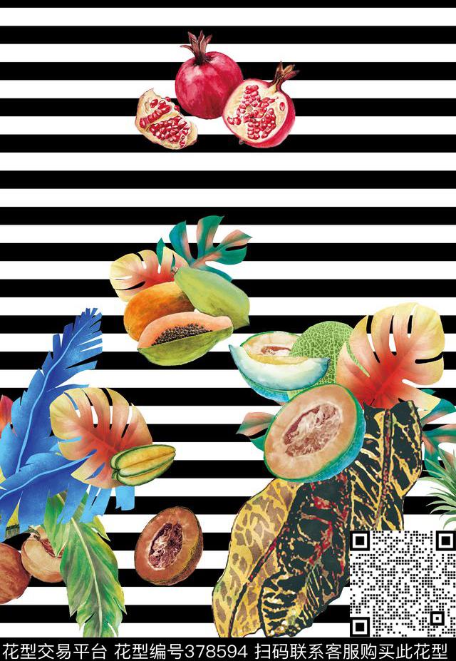 水果横条定位数码印花华亿平台下载（图片编号: 378594） - 瓦栏（Walan）