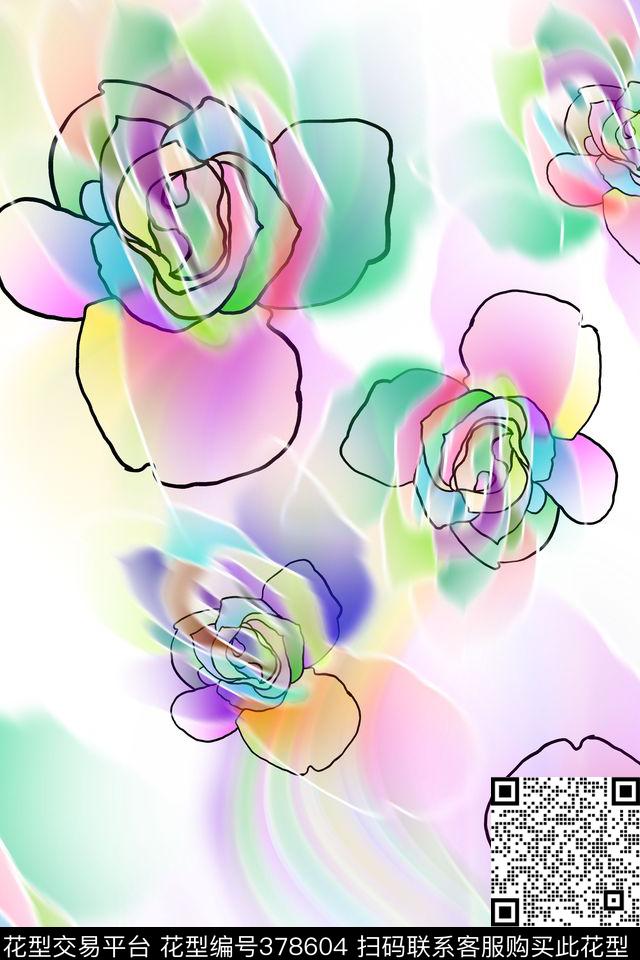 花卉抽象云纹数码印花华亿平台下载（图片编号: 378604） - 瓦栏（Walan）