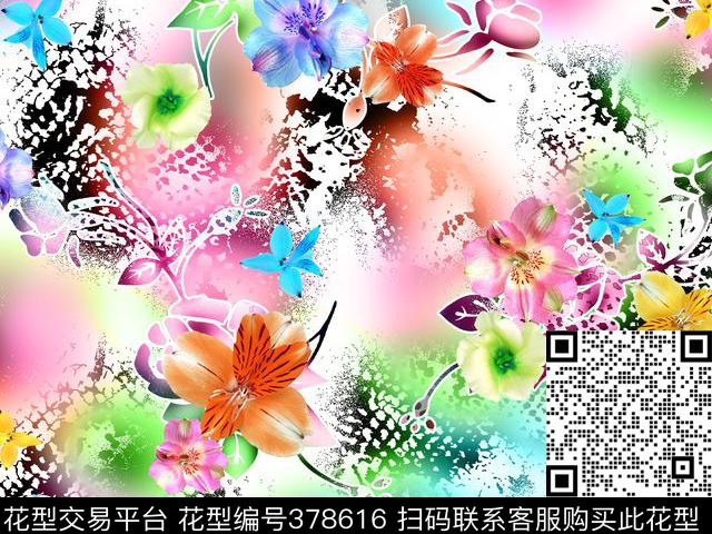 蛇纹花卉炫彩数码印花华亿平台下载（图片编号: 378616） - 瓦栏（Walan）