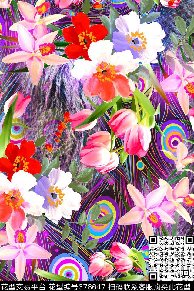 几何花卉数码印花华亿平台下载（图片编号: 378647） - 瓦栏（Walan）