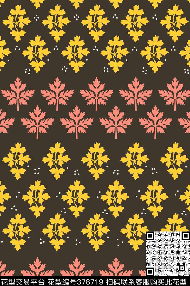 几何抽象几何树叶传统印花华亿平台下载（图片编号: 378719） - 瓦栏（Walan）