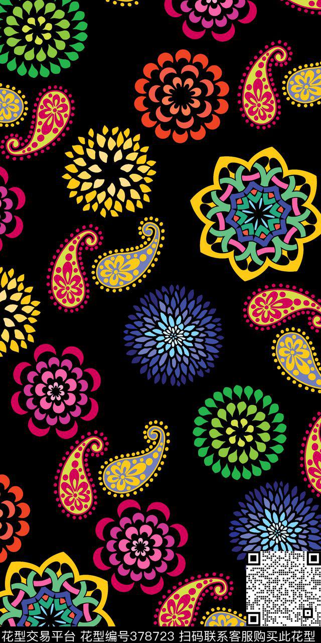 民族风圆形图案佩斯利传统印花华亿平台下载（图片编号: 378723） - 瓦栏（Walan）