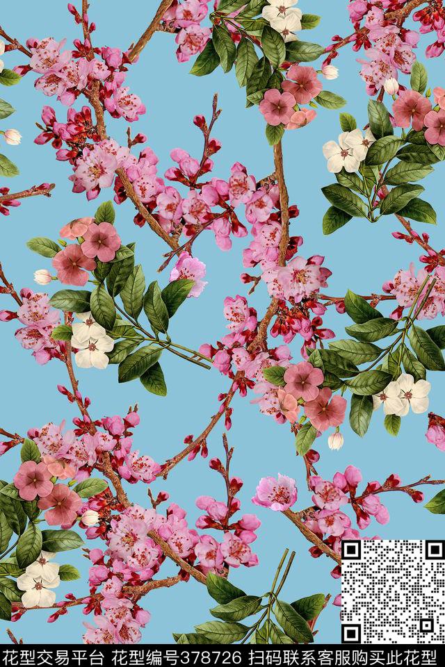 休闲风小花树枝数码印花华亿平台下载（图片编号: 378726） - 瓦栏（Walan）