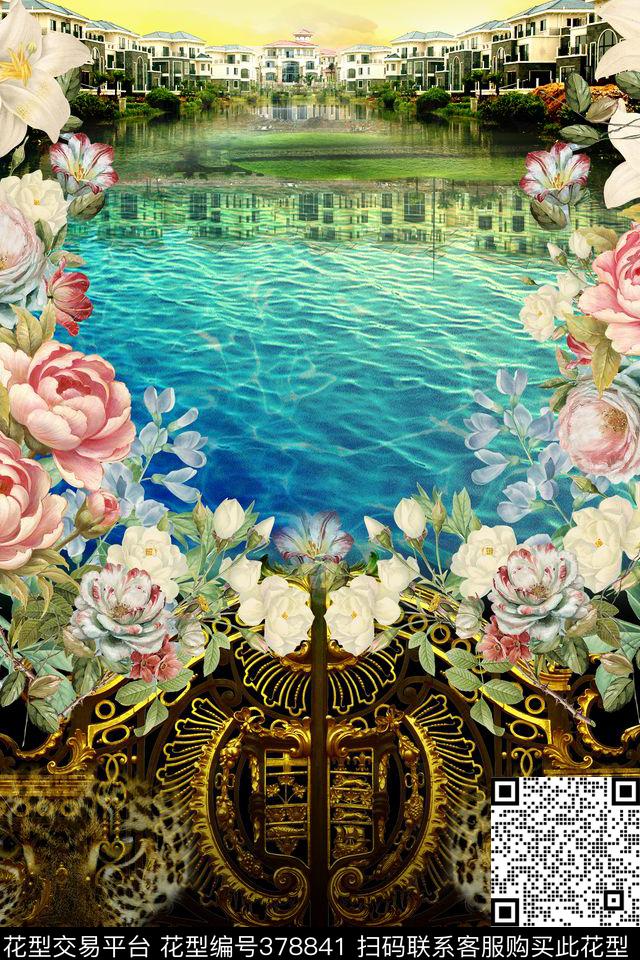 欧式花卉建筑数码印花华亿平台下载（图片编号: 378841） - 瓦栏（Walan）