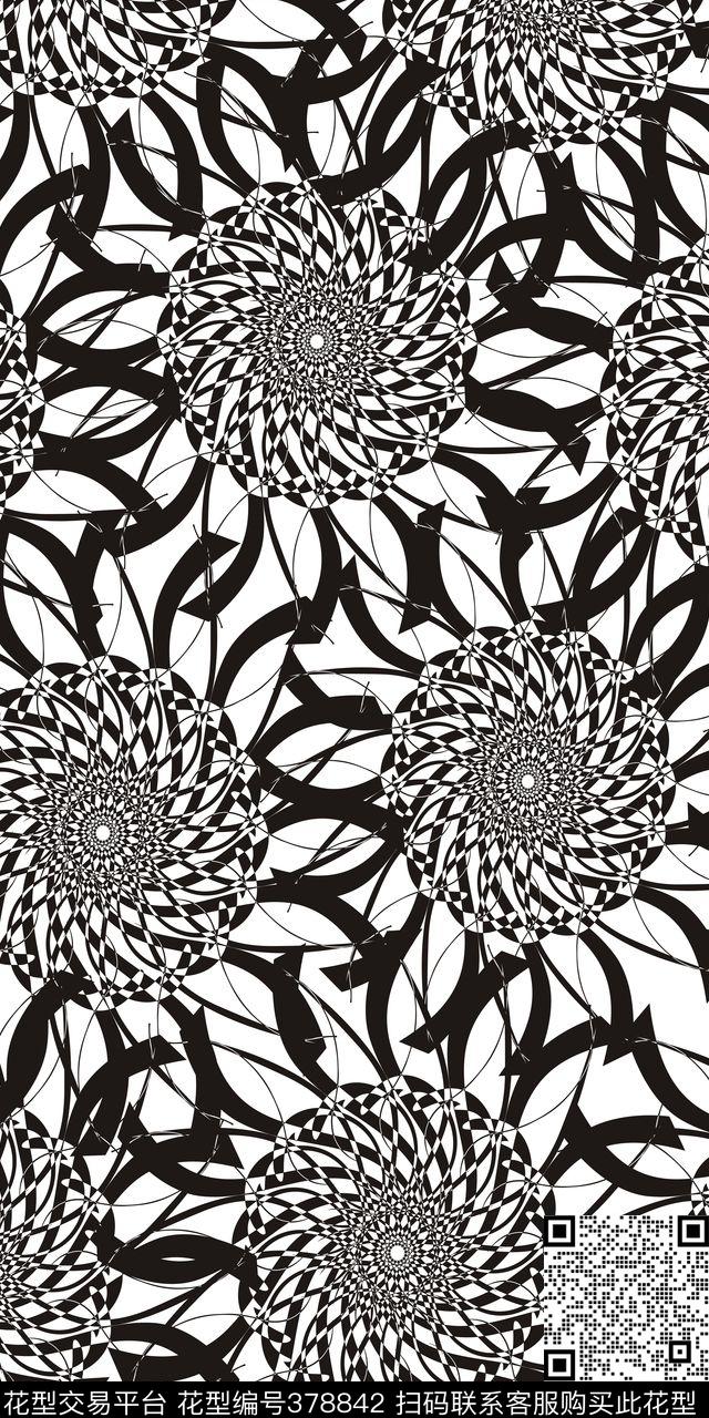 黑白几何传统印花华亿平台下载（图片编号: 378842） - 瓦栏（Walan）