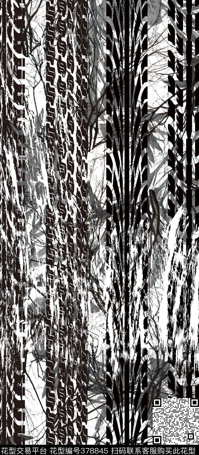 枯枝轮胎印时尚传统印花华亿平台下载（图片编号: 378845） - 瓦栏（Walan）