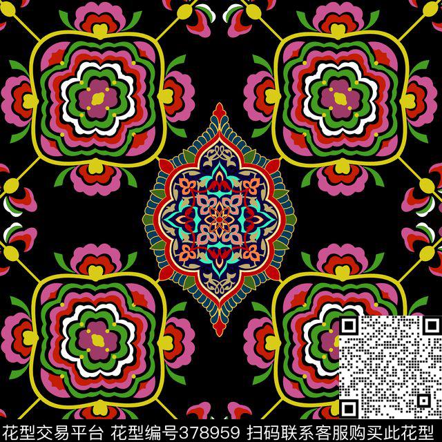 几何花卉民族风抱枕传统印花华亿平台下载（图片编号: 378959） - 瓦栏（Walan）