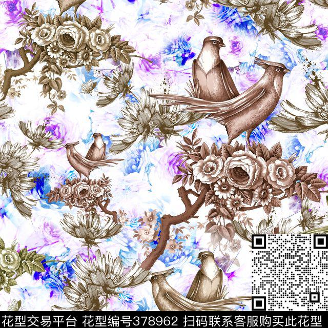 抽象花鸟别样风情数码印花华亿平台下载（图片编号: 378962） - 瓦栏（Walan）