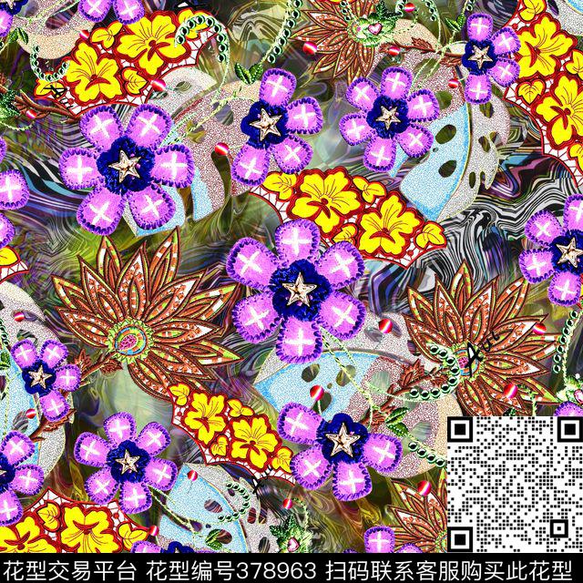 抽象肌理花卉数码印花华亿平台下载（图片编号: 378963） - 瓦栏（Walan）