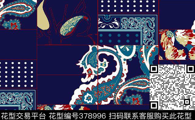 格子花卉鹿传统印花华亿平台下载（图片编号: 378996） - 瓦栏（Walan）