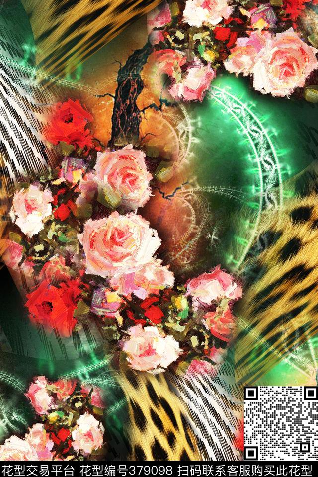 花卉油画豹纹数码印花华亿平台下载（图片编号: 379098） - 瓦栏（Walan）