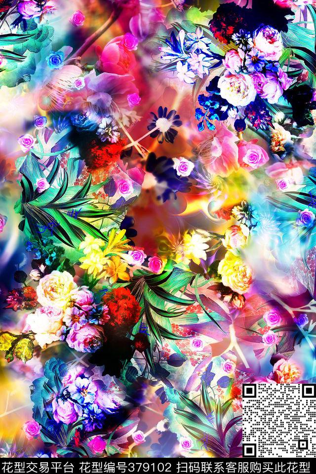 花卉小花油画数码印花华亿平台下载（图片编号: 379102） - 瓦栏（Walan）