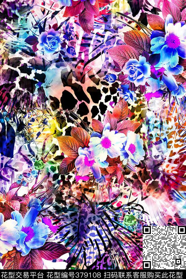 花卉豹纹纹理数码印花华亿平台下载（图片编号: 379108） - 瓦栏（Walan）