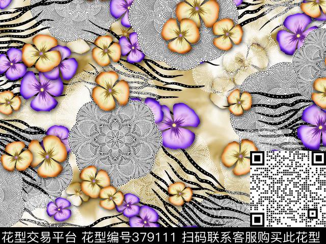 花卉蕾丝虎皮数码印花华亿平台下载（图片编号: 379111） - 瓦栏（Walan）