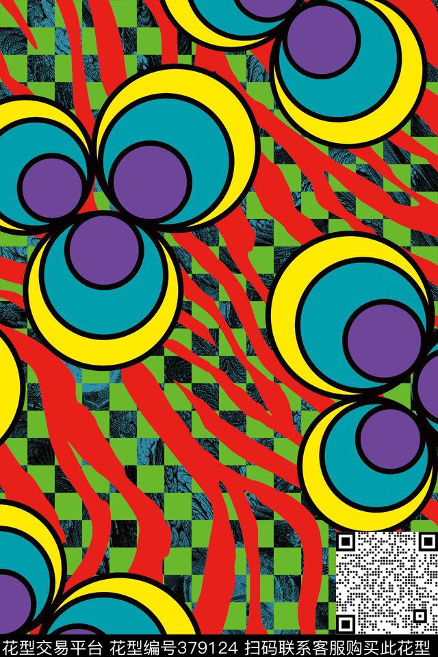 格子抽象花虎纹数码印花华亿平台下载（图片编号: 379124） - 瓦栏（Walan）