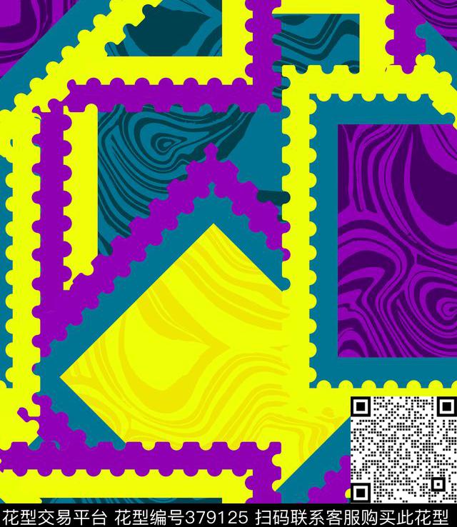 邮票格子漩涡传统印花华亿平台下载（图片编号: 379125） - 瓦栏（Walan）