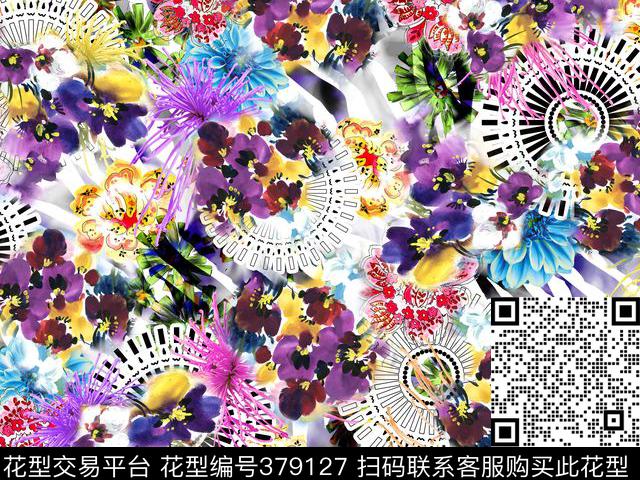 水彩花卉几何豹纹数码印花华亿平台下载（图片编号: 379127） - 瓦栏（Walan）