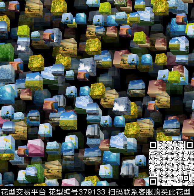 抽象风景复古数码印花华亿平台下载（图片编号: 379133） - 瓦栏（Walan）