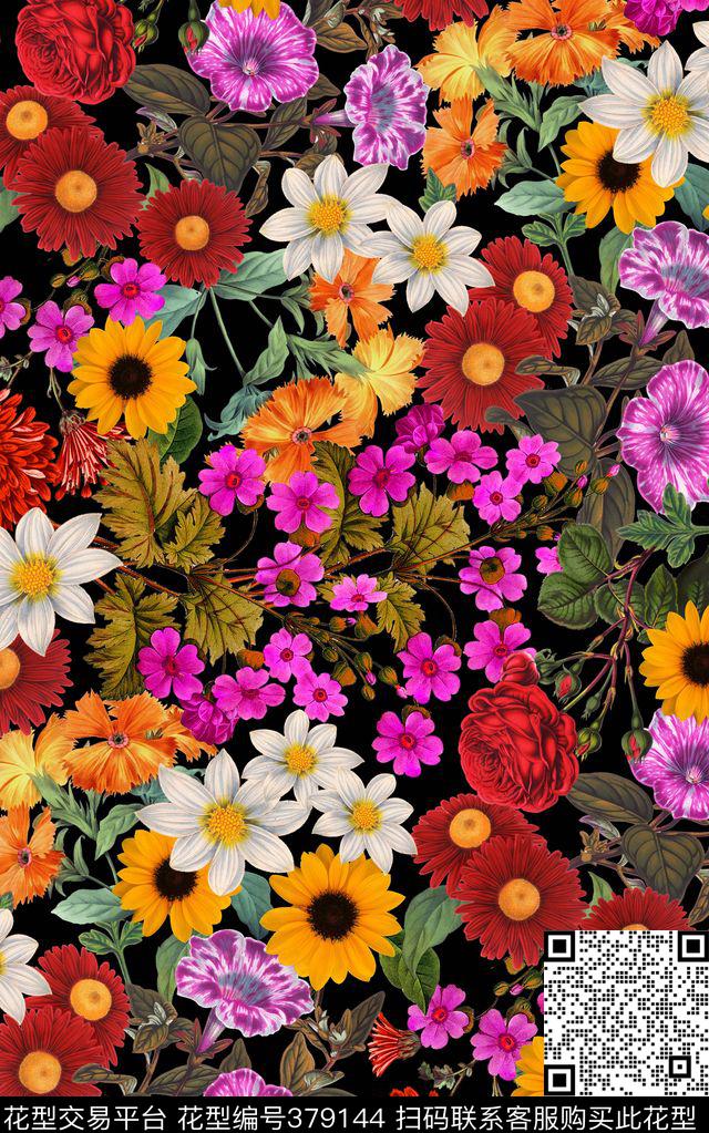 优雅花卉数码印花华亿平台下载（图片编号: 379144） - 瓦栏（Walan）
