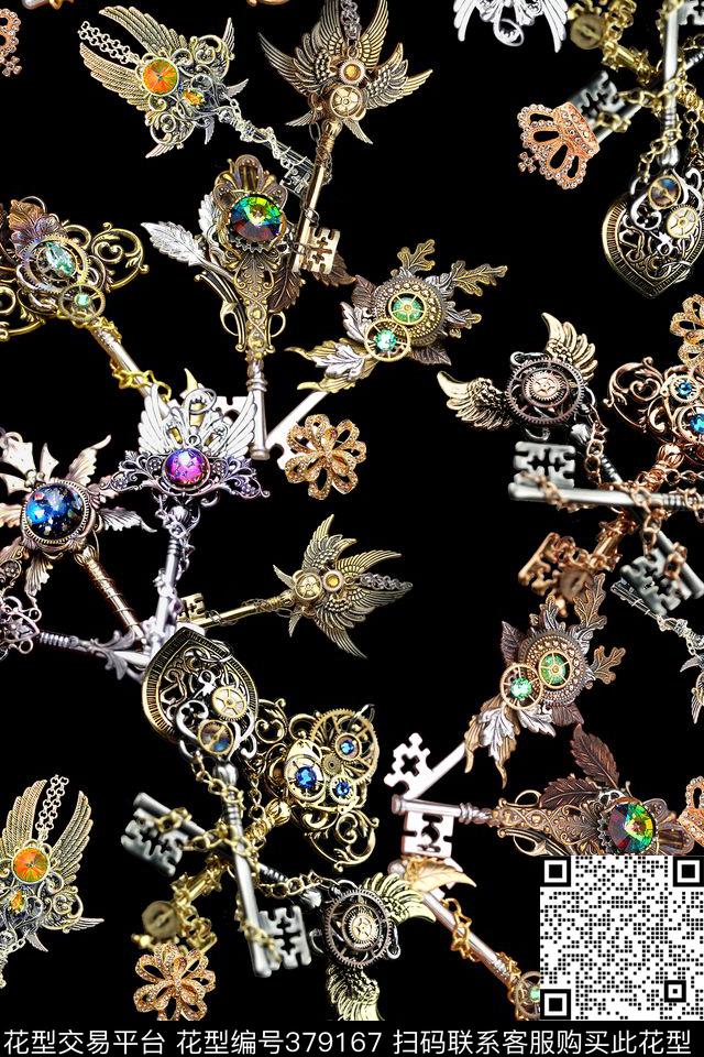 时尚钥匙宝石珠宝数码印花华亿平台下载（图片编号: 379167） - 瓦栏（Walan）