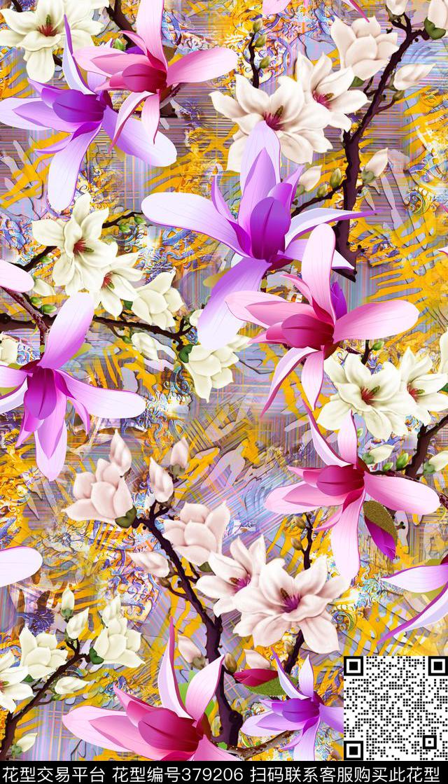 几何花卉数码印花华亿平台下载（图片编号: 379206） - 瓦栏（Walan）