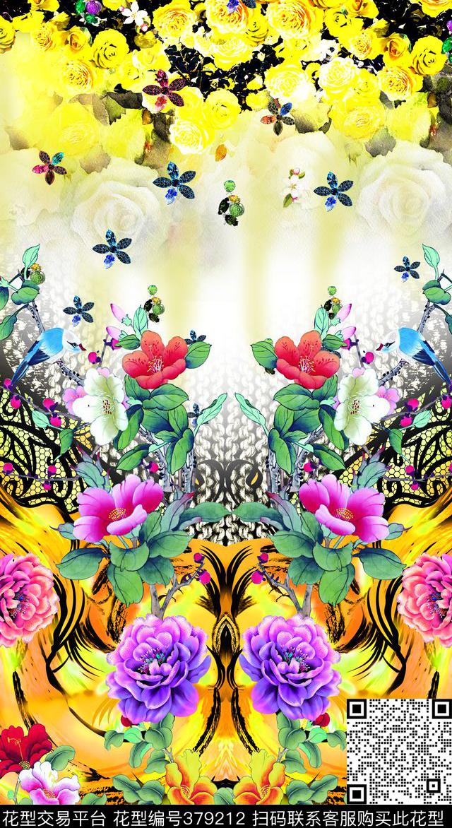 休闲桃花古典中国风数码印花华亿平台下载（图片编号: 379212） - 瓦栏（Walan）