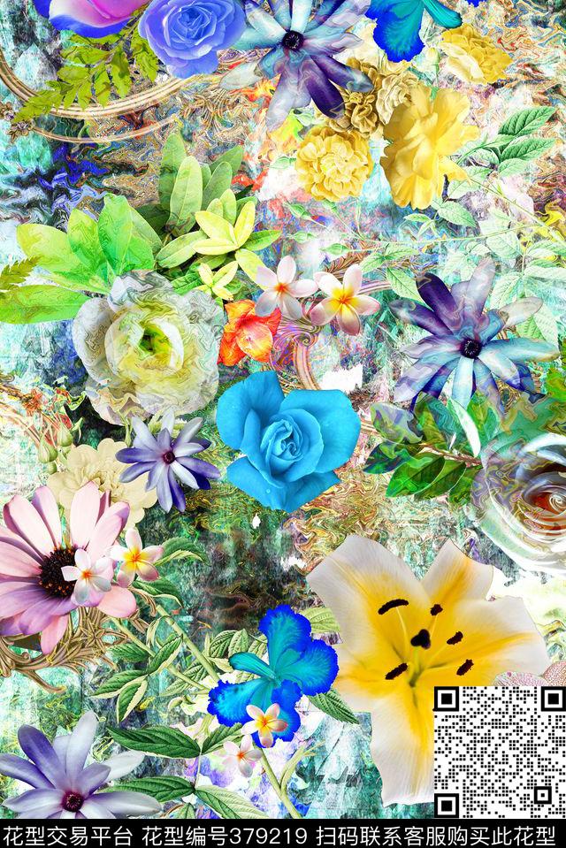 抽象文理花卉女装抽象文理花卉花卉组合数码印花华亿平台下载（图片编号: 379219） - 瓦栏（Walan）