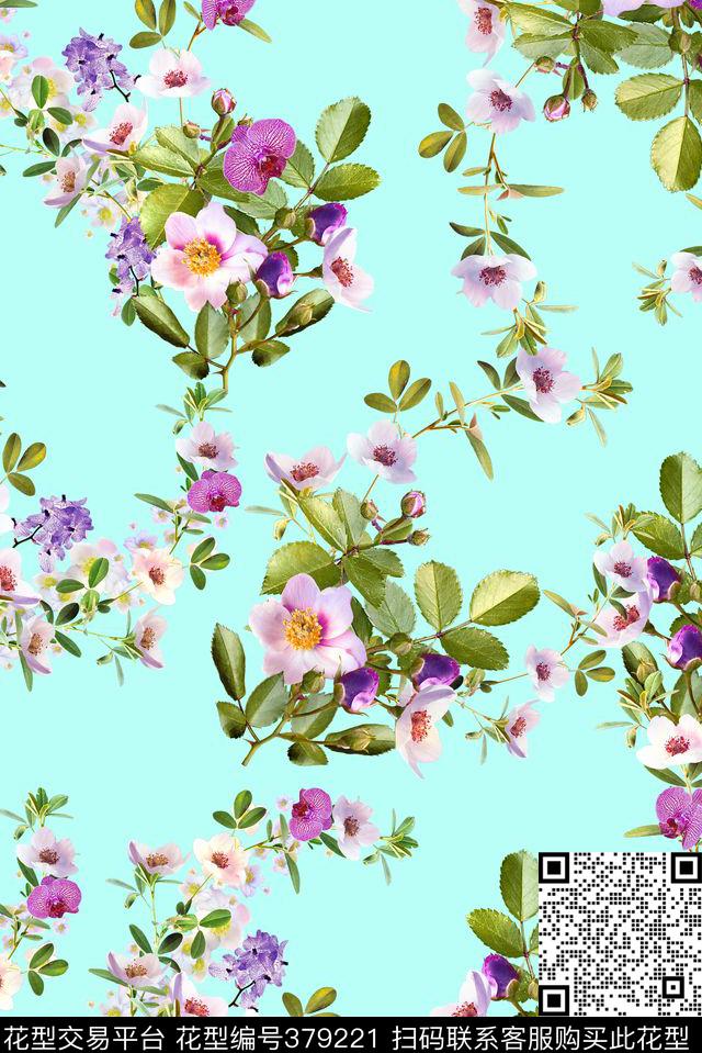 数码散花花卉女装花卉花卉组合数码印花华亿平台下载（图片编号: 379221） - 瓦栏（Walan）