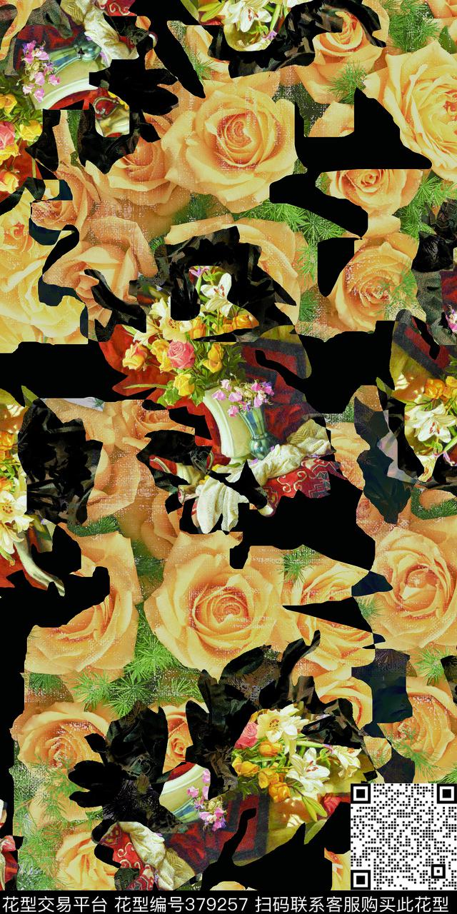 花玫瑰花卉数码印花华亿平台下载（图片编号: 379257） - 瓦栏（Walan）