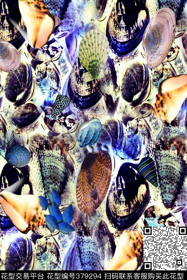 数码抽象贝壳男装女装抽象贝壳流行时尚花等数码印花华亿平台下载（图片编号: 379294） - 瓦栏（Walan）